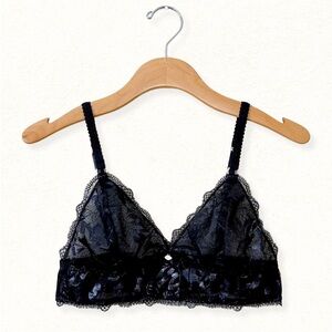Sofia Intimates Embroidered Shine Triangle Bralette - Black, Size Large